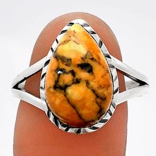 Natural Honey Dendritic Opal 925 Sterling Silver Ring s.9.5 Jewelry R-1074