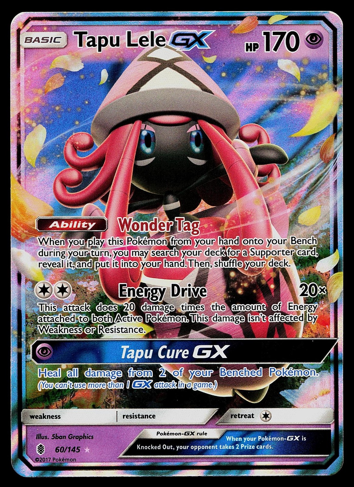 Pokemon Card - Tapu Lele GX Guardians Rising 60/145 Holo Ultra Rare 2017