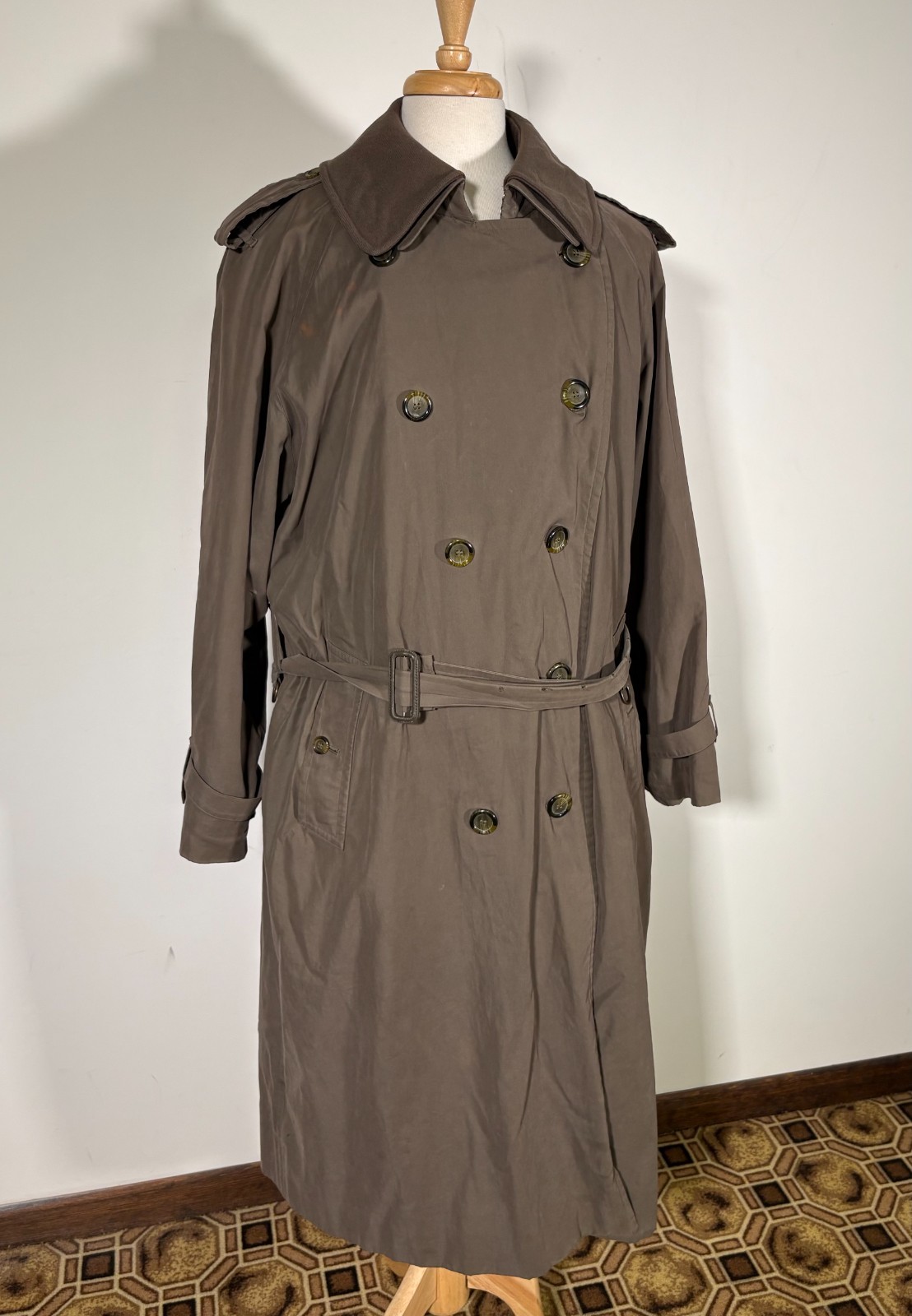 Vtg BURBERRYS Men's 42R Trench Coat Overcoat w/ Wool Removable Liner & Belt
