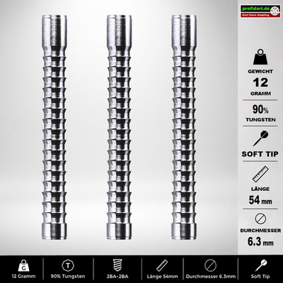     Dart Darts Barrel Barrels Griffstück Soft 90% Tungsten 54x6,3 mm 12g 12 gr