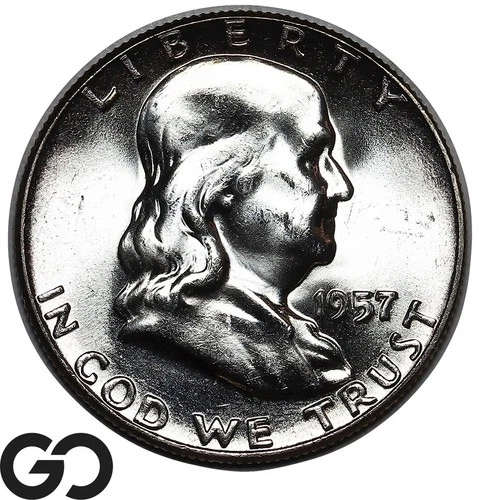 1957 Franklin Half Dollar, Lustrous White Gem BU++
