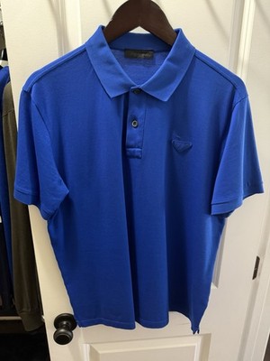 PRADA Blue Polo Shirt Men s Size L Short Sleeve Collared Logo UJN444 S181 XGS