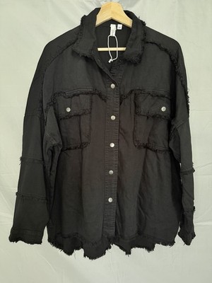 Elan Men's Black Frayed Rock & Roll Cotton Button-Up Shirt Size M