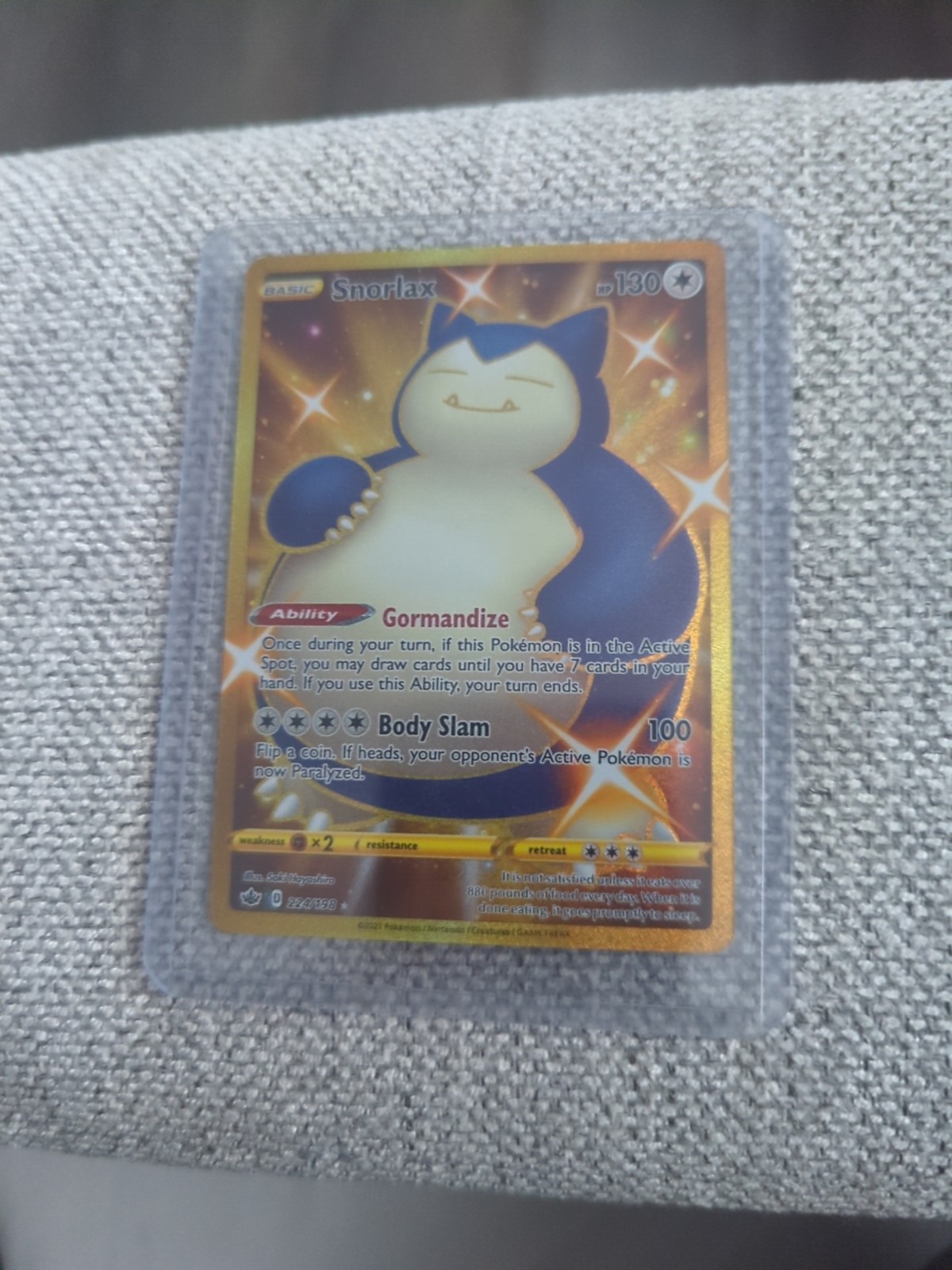 Pokémon Chilling Reign Snorlax Gold Secret Rare Card 224/198 Near Mint Condition
