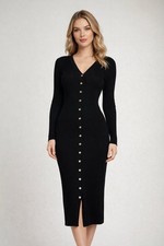 Harper & Ivy Women's Ribbed Sweater Dress Button Front XL Black Fitted