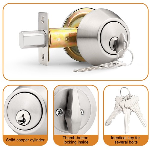 Single Cylinder Deadbolts Brushed Nickel Keyed Alike (Combo Packs), Keyway Ke... - Picture 2 of 7