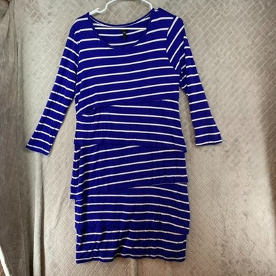 Cupio Dress Womens XL Blue Striped Knee Length Long Sleeve Tiered Stretch