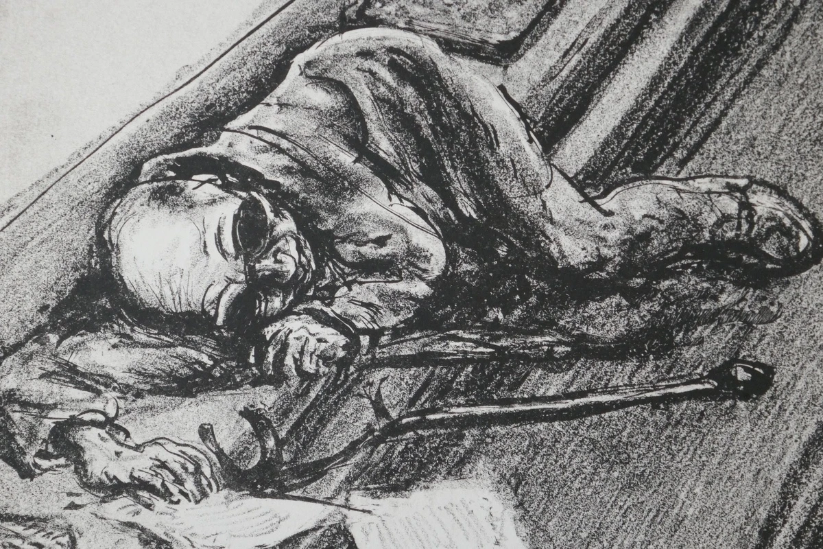 A. Paul Weber, Original Lithographie, signiert, Von Zimmer zu Zimmer