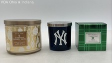 White Barn NY Yankees Scented Candle Lot 3 Pc Cinnamon Caramel Swirl Vanilla