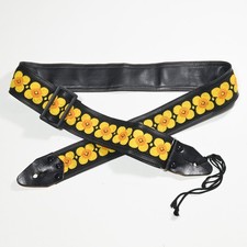 Vintage Hippie Embroidered Jacquard Guitar Strap 1970s Japan - Leather Ends