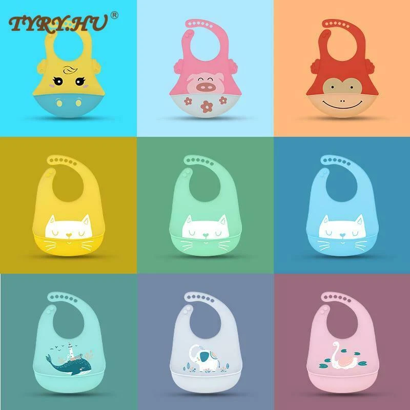 Baby Bibs Waterproof Soft Silicone Baby Feeding Stuff Animal