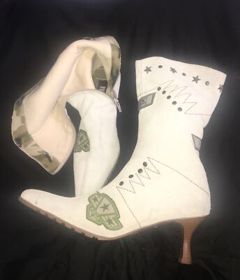 Women Fock Marine Suede Mid Calf Boots Size Narrow Pointed