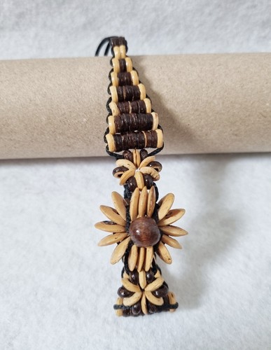 Wood Coconut Beads Bracelet Cuff Three Flower Pattern Adjust Casual Gift Lady - Picture 8 of 12