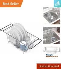 Countertop or Over Sink Dish Drainer Drying Rack - Chrome Finish - Sturdy Steel