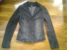 Patrizia Pepe Firenze Fitted Grey Stonewashed Stretched Denim Jacket It 42 Uk 8