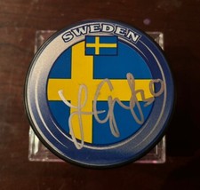 Jonas Gustavsson Signed Puck - Sweden - Inscribed #30 - Autographed