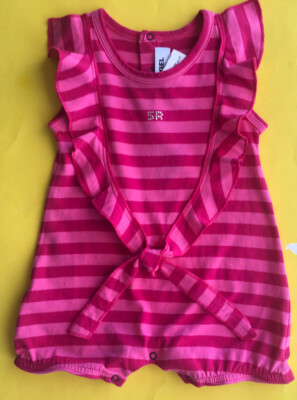 SONIA RYKIEL BEBE INFANT GIRL 12 MO COTTON PINK SUMMER STRIPED ROMPER BUBBLE NWT