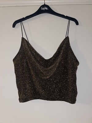 BNWT H&M Black and Gold Cowl Neck Sparkly Top UK Size S