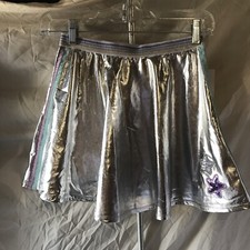 Girls Silver Cute Shiny Sequin Stars Purple Colorful Stripes Skater Skirt Sz 8