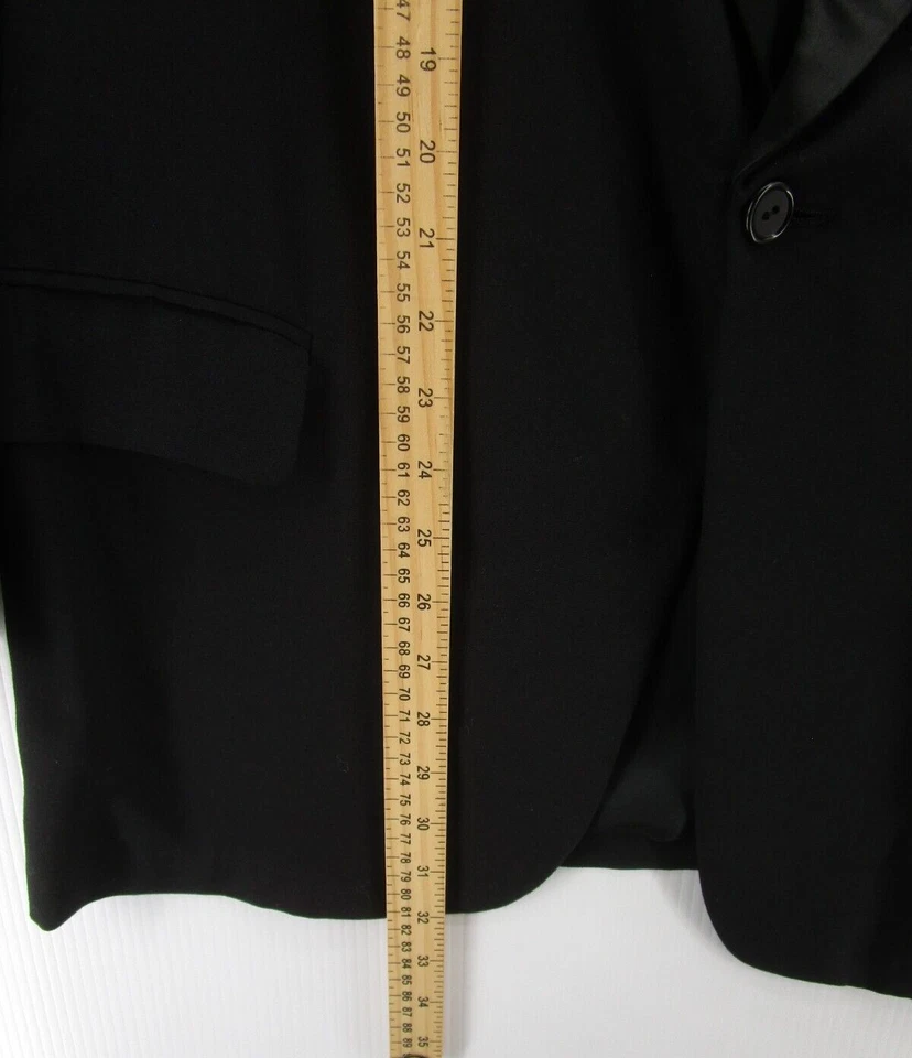 VINTAGE After Six Blazer Men 42 Black Tuxedo Satin Lapel Evenings Smoking Coat - Image 4 of 4
