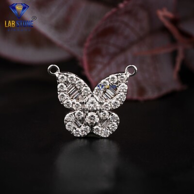0.769 TCW Round&Baguetee Cut White Moissanite Pendant 10K White Gold by Labstone