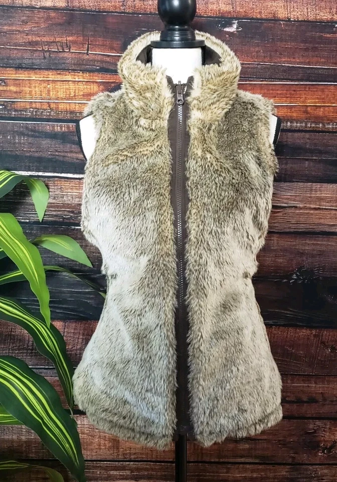 Chaleco reversible GAP talla XS piel sintética bolsillos con cremallera completa marrón tostado para mujer Foto 2 de 4