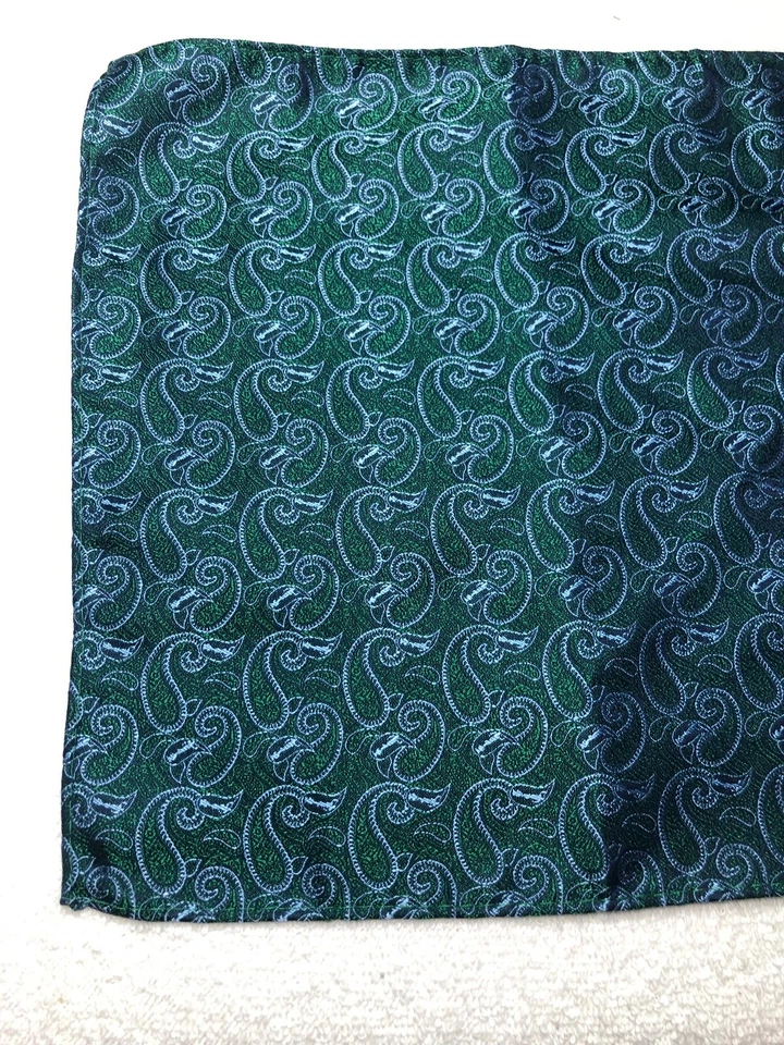 MENS POCKET SQUARE HANDKERCHIEF 100% POLYESTER 10" X 10" GREEN AND GRAY - Image 4 of 4