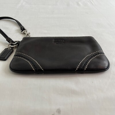 Vintage Coach Leather Wristlet Pouch Black Coin Purse Clutch