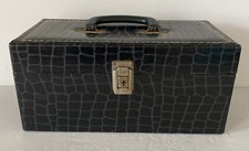 8 Track Tape Holder Brown Faux Alligator Black Case Holds 15 Tapes Included VTG