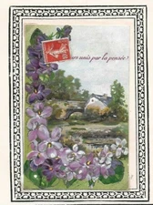 beautiful postcard old postcard embossed purple landscape bridge shiny