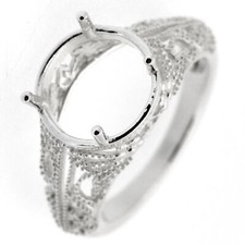 Sterling Silver Semi Mount Ring Setting Round Rd 10x10mm Art Deco Style