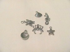 NEW LOT OF 6 SILVERTONE BEACH THEMED CHARMS DIFFERENT DESIGNS 10MM - 23MM