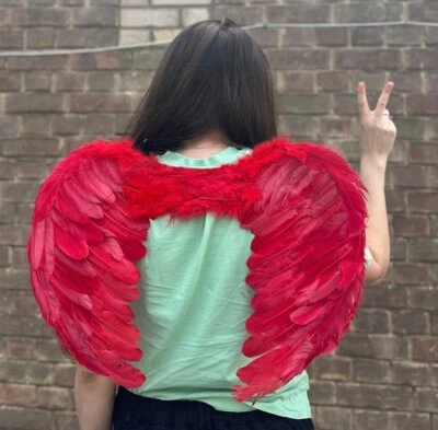 Déguisement fantaisie Halloween ailes d'ange de fée rouge grandes ailes fête diable - Photo 1/2