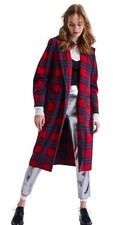Leith Single Button Plaid Coat Red Blue Black Womens Size Small