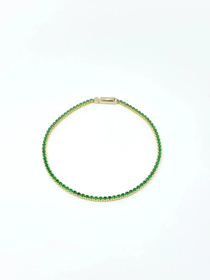 Valentine Gift Tennis Bracelet for Her Round Simulated Emerald Stainless Steel Foto 3 de 4