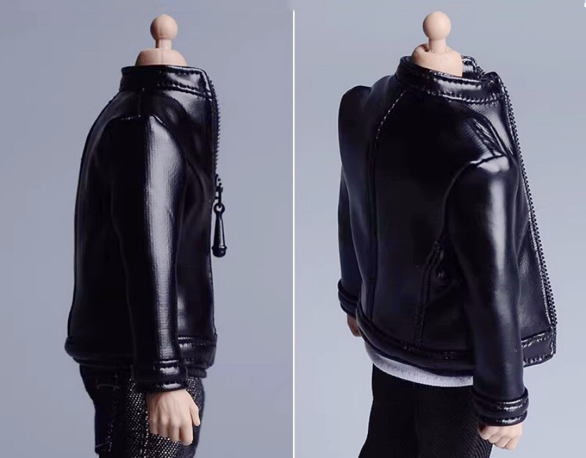 1/12 Male Black Leather Jacket Motorcycle Coat Model Toy for 6