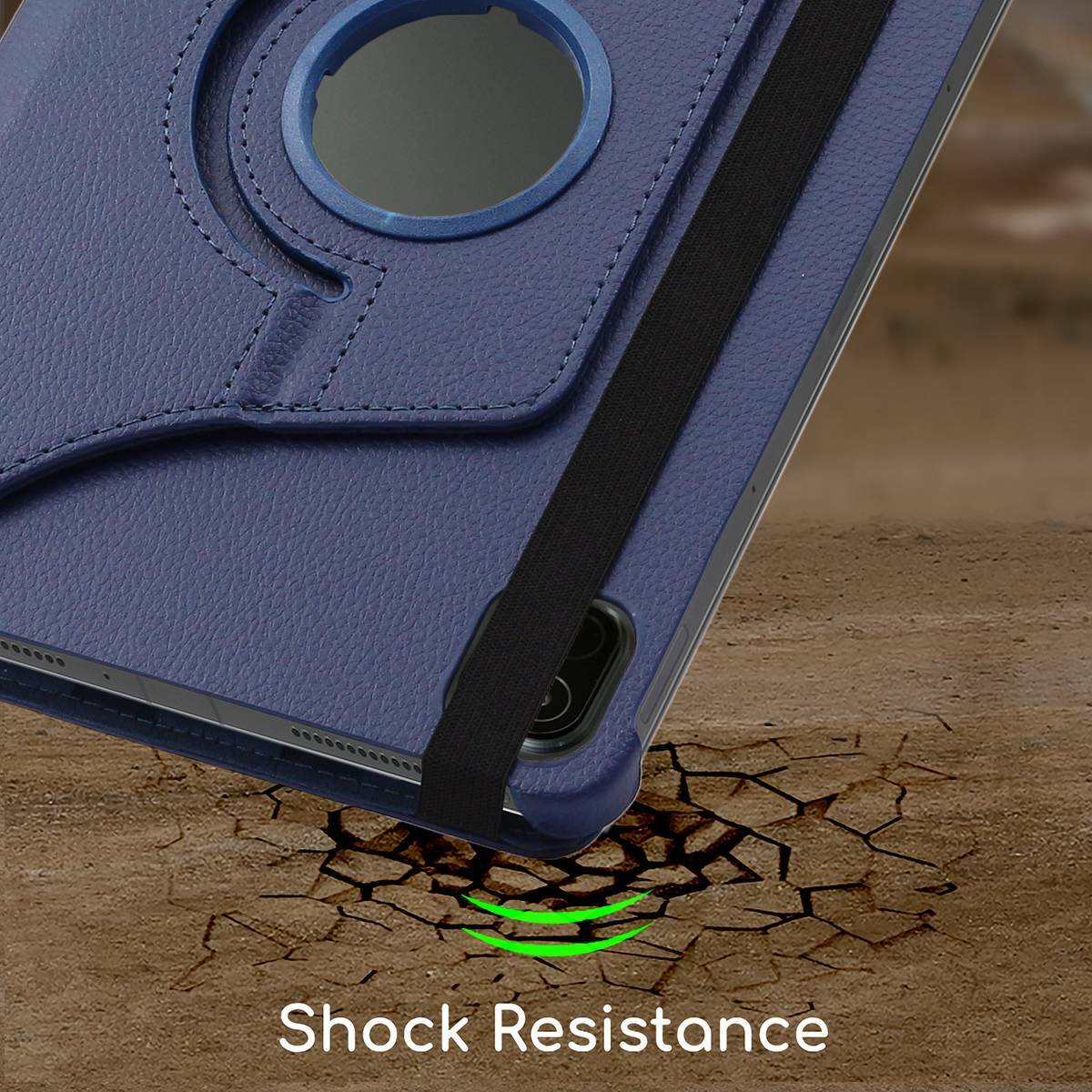 Coque Xiaomi Pad 5 Pro haut de gamme rotative en bleu foncé avec verre