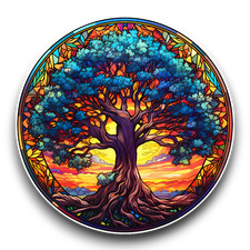 LARGE Beautiful Tree of Life Stained Glass Window Opaque Vinyl Sticker Decal