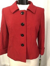 Tahari ASL Blazer Red 4 Button 3/4 Sleeve Fully Lined Size 8 NWT 129