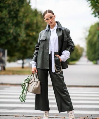 Max Mara Weekend Khaki Green Leather Jacket Blazer Size 12