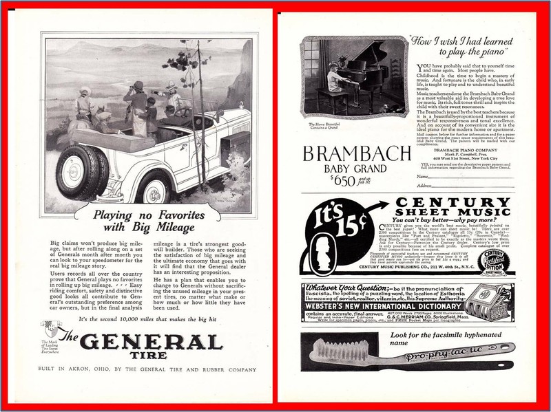 1926 General Tire & Rubber Co - Brambach Baby Grand Piano Century Music Print Ad