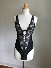 STUNNING VTG FORMFIT Black Nylon Lace Teddy Romper Lingerie SZ 32