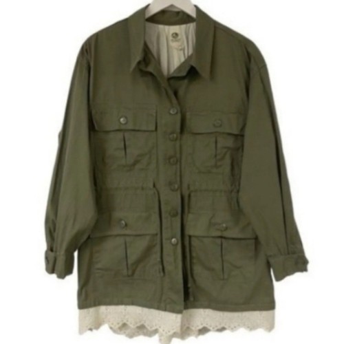 ANTHROPOLOGIE TINY CHARLIE EYELET UTILITY GORPCORE CABIN JACKET MOSS GREEN S NEW - Picture 2 of 15