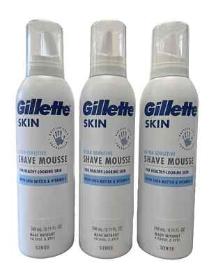 3 Gillette Skin Ultra Sensitive Shave Mousse with Shea Butter Vitamin E  8.11 oz