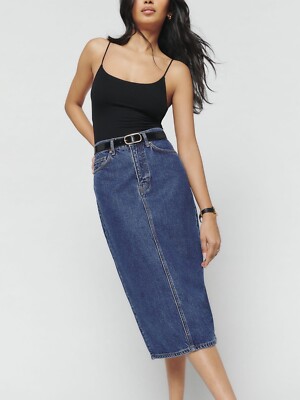 NWT Reformation Jeans Jayde Maxi Denim Skirt Cotton Blue