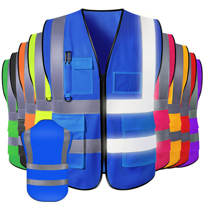 Safety Vest Reflective High Visibility Breathable Workwear 5 Pockets Waistcoat