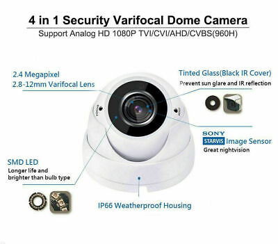 Set HD TVI/ CVI/AHD/CVBS 4 IN 1 2.4MP 1080P Outdoor IR Dome Security Cameras 8