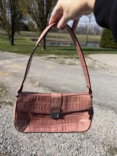 Vintage Fossil Crocodile Pink Embossed Leather Shoulder Handbag