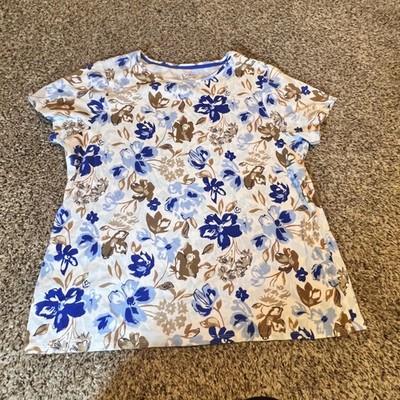 Croft & Barrow The Classic Tee XXL Womens Blue Brown Floral Cotton T-Shirt