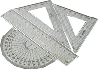 Schulgeometrie-Set 4-Teilig: Lineal, 2 Dreiecke, Winkelmesser